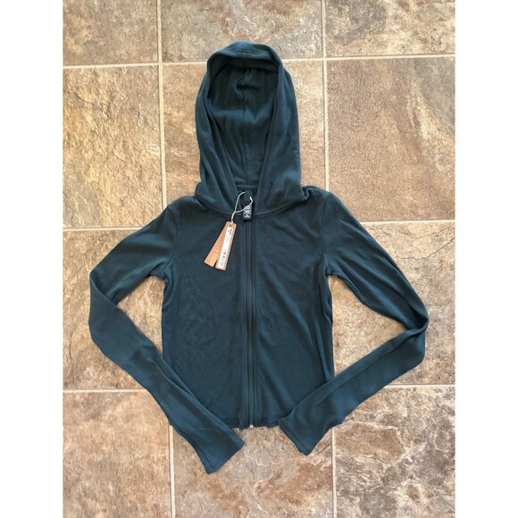 Skims Cotton Rib Zip Up Hoodie Spruce Size XS - Picture 4 of 12